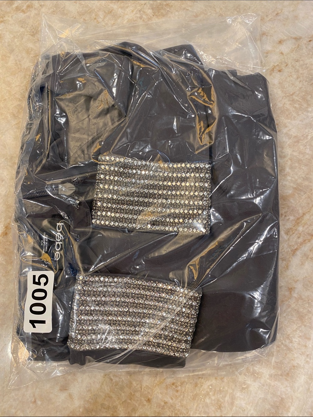 bebe Charcoal Gray Long-Sleeve V-Neck Dress with Beaded Cuffs - Picture 8 of 8